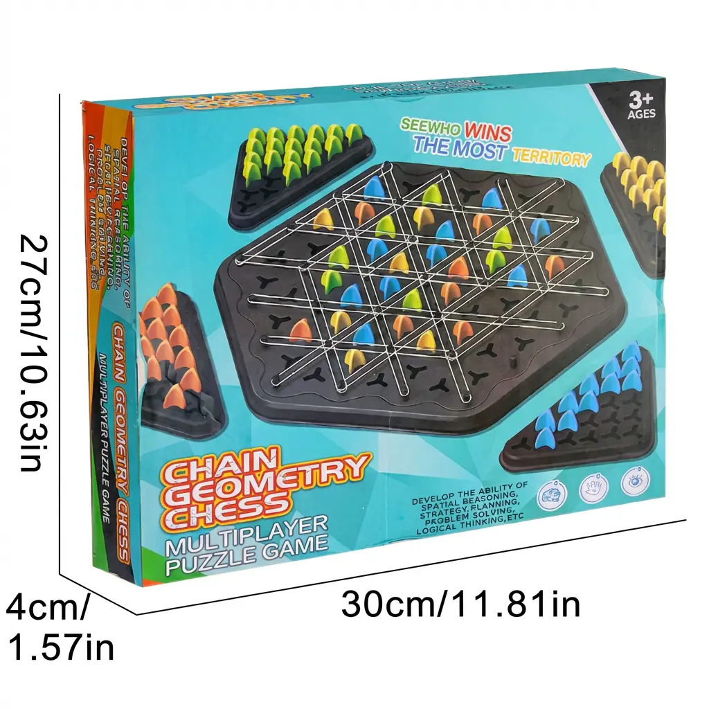 Chain Triangle Chess Battle Game - Viral TikTok Strategy Board Game for Family Night, Competitive Rubber Band Territory Game, Fun Logic Puzzle Toy for Kids & Adults (2-4 Players)
