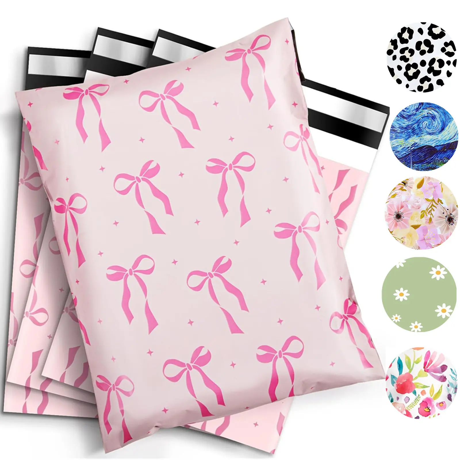 14.5x19 Inches Pink Bow Poly Mailers, Cute Christmas Poly Mailers, Waterproof Shipping Mailers, Heavy Duty Self Adhesive Shipping Bags for Large Mailing Envelopes Bulk Tear Resistant  Packaging Office Supplies