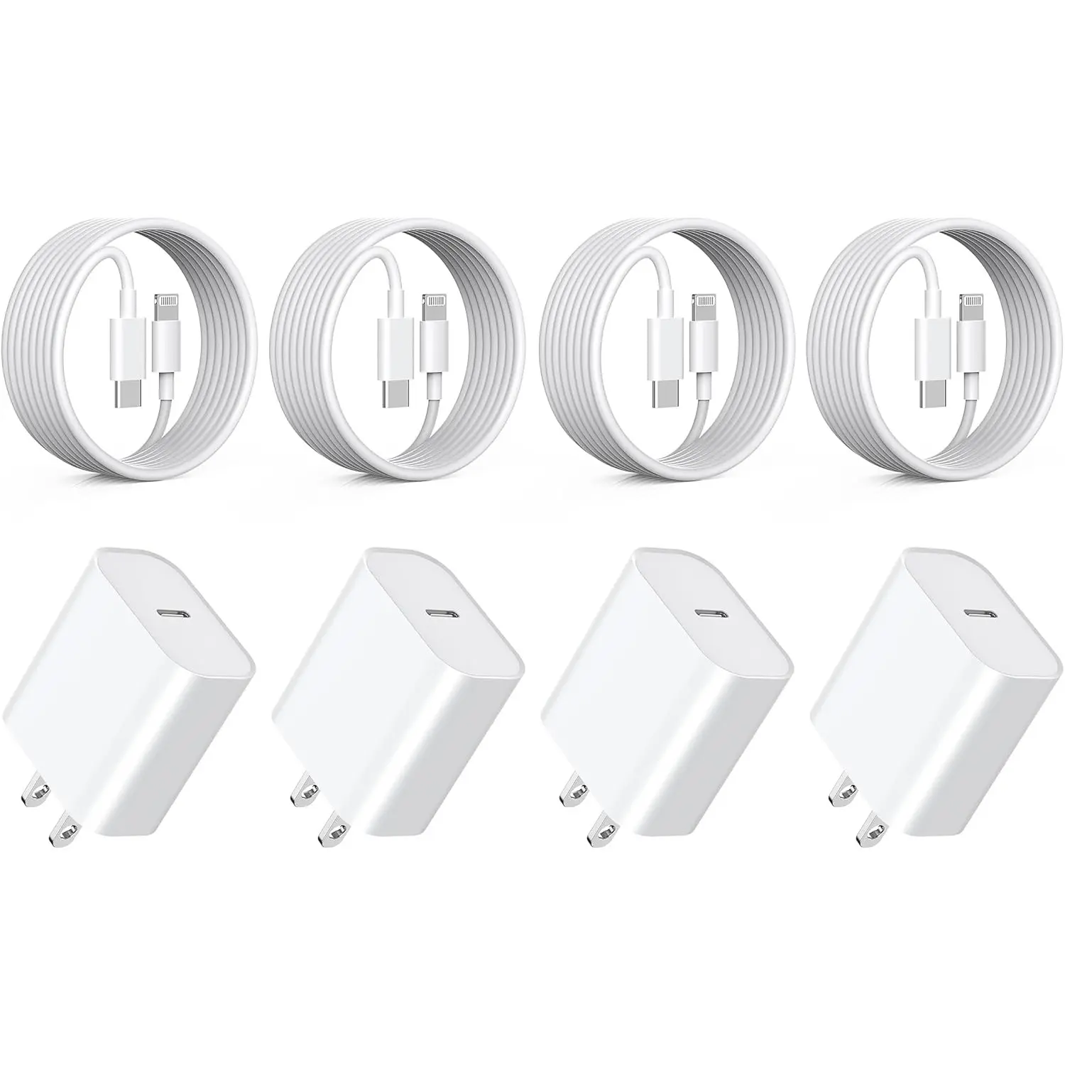 4Pack Fast Charger, 20W Rapid USB C Wall Charger Block Adapter with 6.6FT Long USB-C to Lightning Data Sync Fast Charging Cord for iPhone14 13  Pro Max Xs Xr X 8