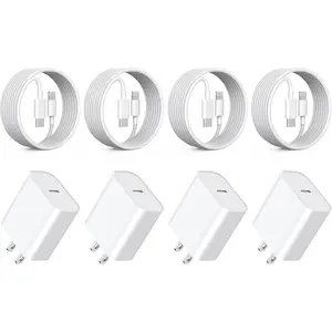 4Pack Fast Charger, 20W Rapid USB C Wall Charger Block Adapter with 6.6FT Long USB-C to Lightning Data Sync Fast Charging Cord for iPhone14 13  Pro Max Xs Xr X 8