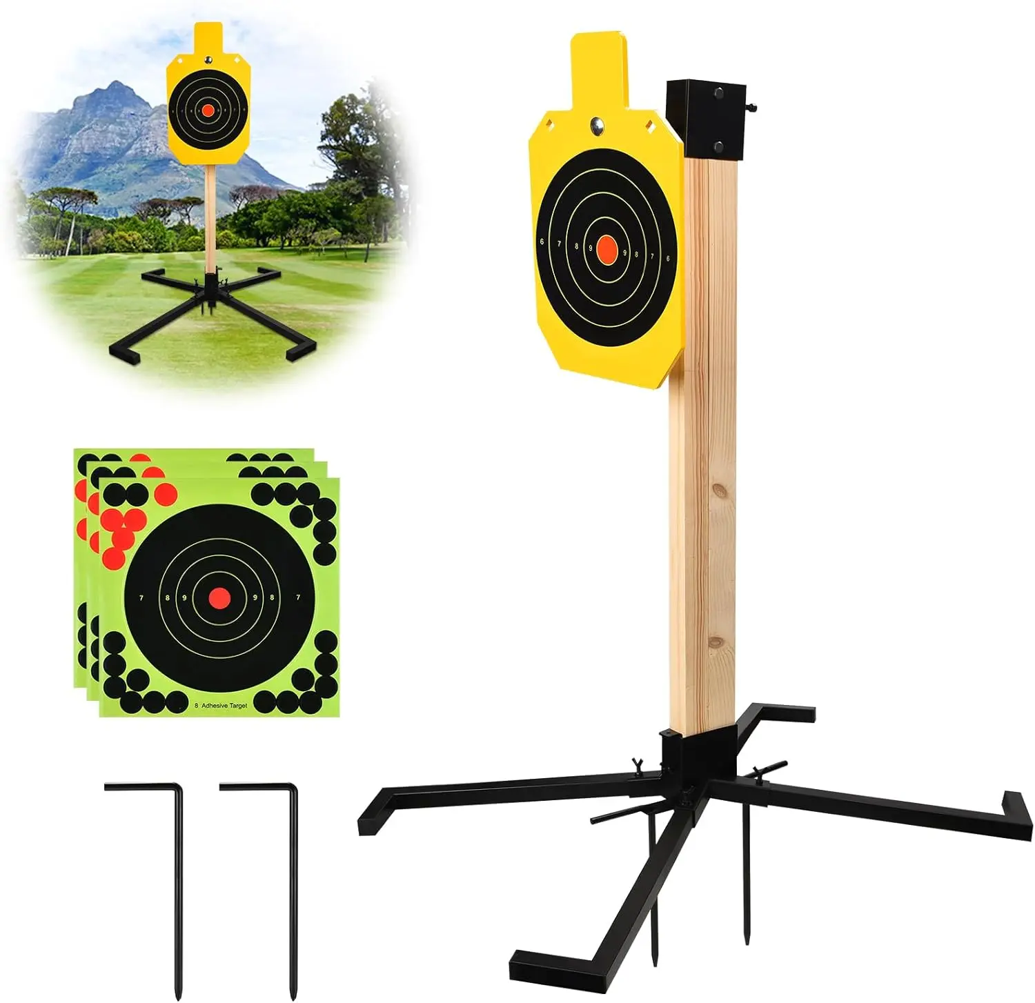 AR500 Steel Target Stand System, 3/8 Inch Thick Steel Hostage Target with 2x4  Stand Base, Complete  Kit with 10 PSC Targets Paper for  Outdoor (No  Stake)