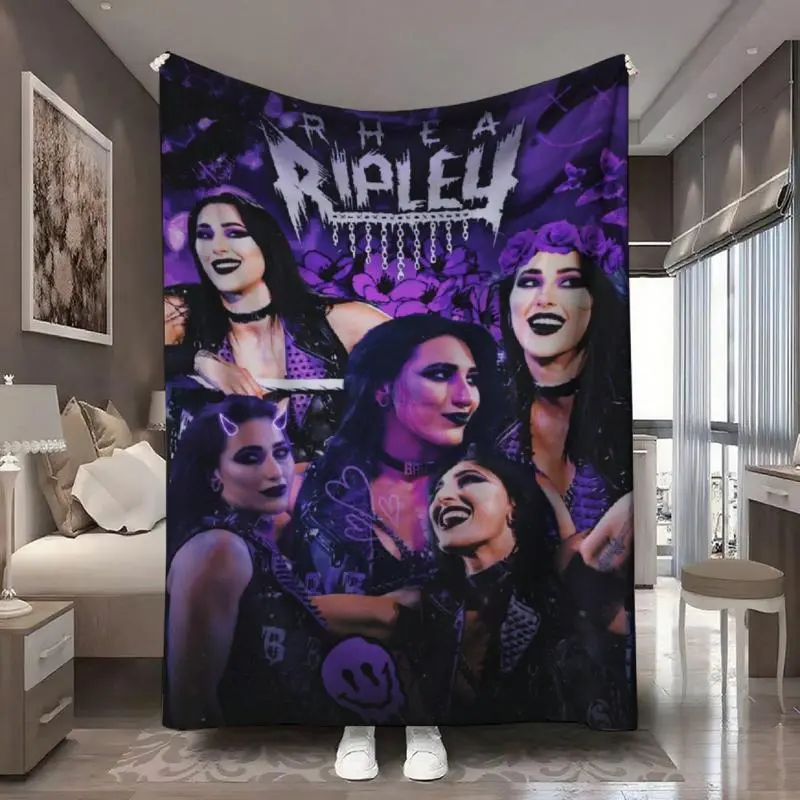 Rhea Ripley -Inspired Wrestling-Themed Plush Blanket - Purple & Black Signature Logo & Name Design, All-Season Soft Bedspread For S &, Machine Washable Gift For Fans, Travel & Use