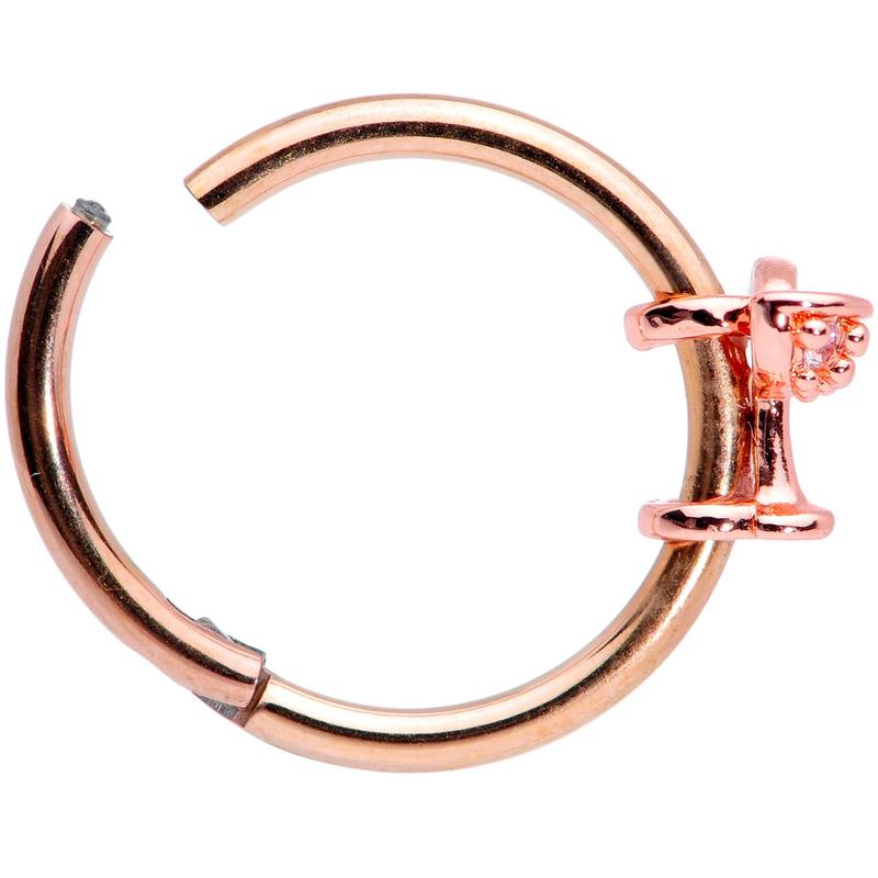 16G 3/8 Clear Gem Rose Gold Tone Cocktail New Year Septum Clicker