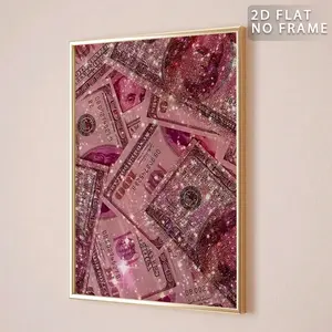 1pc Trendy Hot Pink Cash Canvas Painting, Luxury Preppy Room Decor for Dorm, Motivational Rich Girl Poster, Glam Aesthetic Dollar, Available in Unframed or Ready to Hang Framed Sign, Glam Salon & Vanity Wall Art, Home Wall Art (Stretched Options)