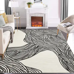 Modern Striped Carpet Soft Indoor Carpet Washable Area Rug Ultra-Thin Non-Slip Carpet Foldable Carpet for Living Room Bedroom Dining Room Office