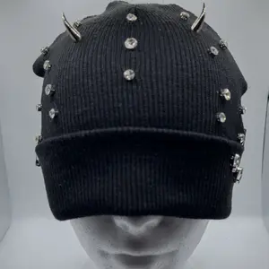 Studded Beanie Hat with Rhinestones and Spikes for Fashionable Winter Wear