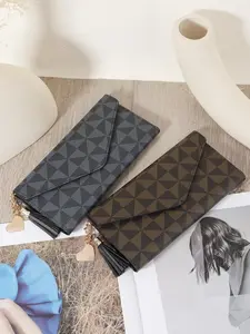 Women's Fashionable Geometric Pattern Long Wallet, Casual Trendy Wallet, Casual Multi-functional Wallet with Tassel Decoration, Elegant Stack Wallet with Card Slot for Outdoor, Travel and Back to School