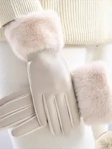 New Leather Gloves Ladies Winter Cycling Gloves Plus Velvet Warm Gloves Fashion Fingerless Touch Screen Gloves Touchscreen Glove