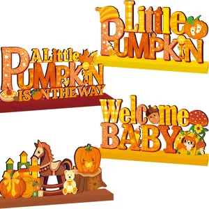 3 Piece Fall Home Wooden Table Decor Centerpieces, Gratitude Thanksgiving Desk Accessories, Pumpkin Sunflower Style, Autumn Festival Decoration