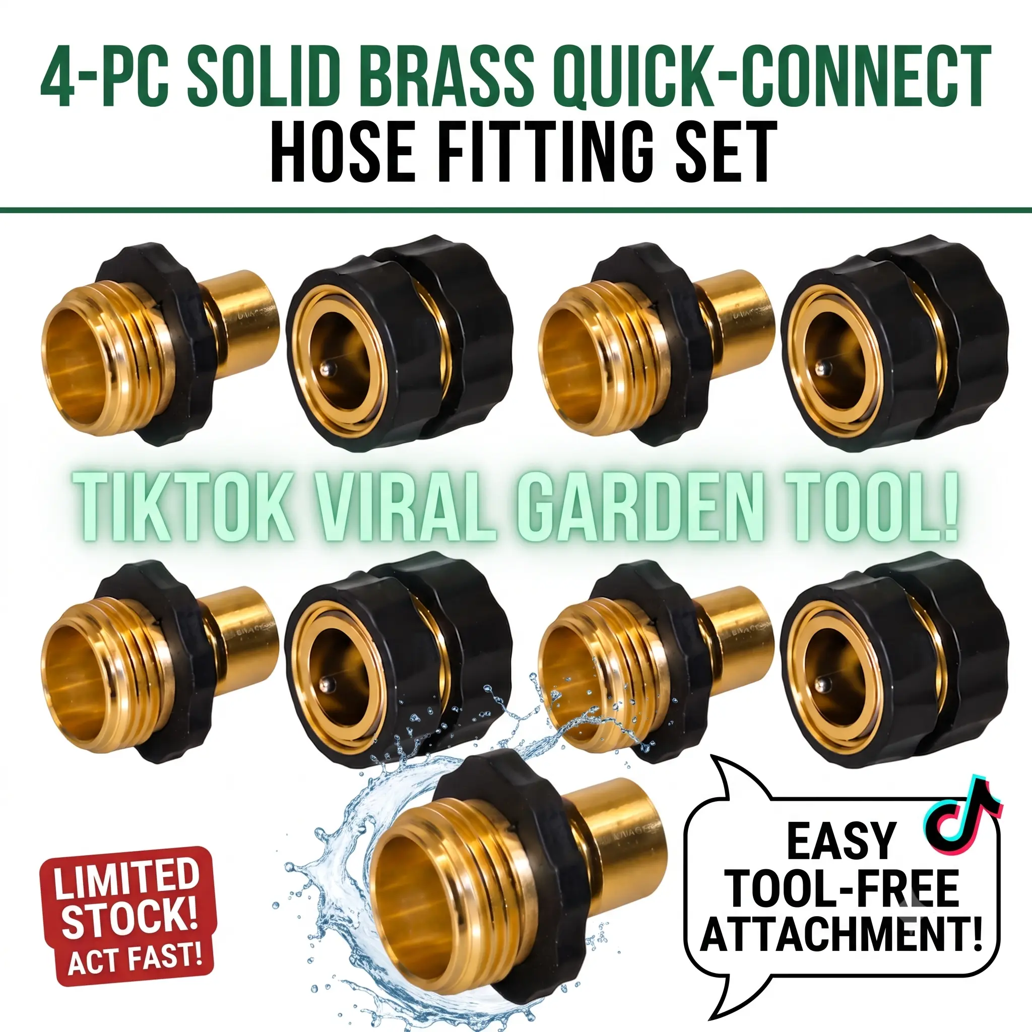 Garden Hose Quick Connect 3/4 Inch (4PK/6PK), Brass Water Hose Fittings, Leak-Proof Male & Female Coupler Set, Heavy Duty No-Leak Fast Disconnect Adapter, Rust Resistant, Easy Tool Attachment