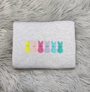 Embroidered Easter Candy Bunnies Shirt - Easter Shirt, Mini Candy Bunnies Embroidered Crewneck or Hooded Sweatshirt Floral Womenswear