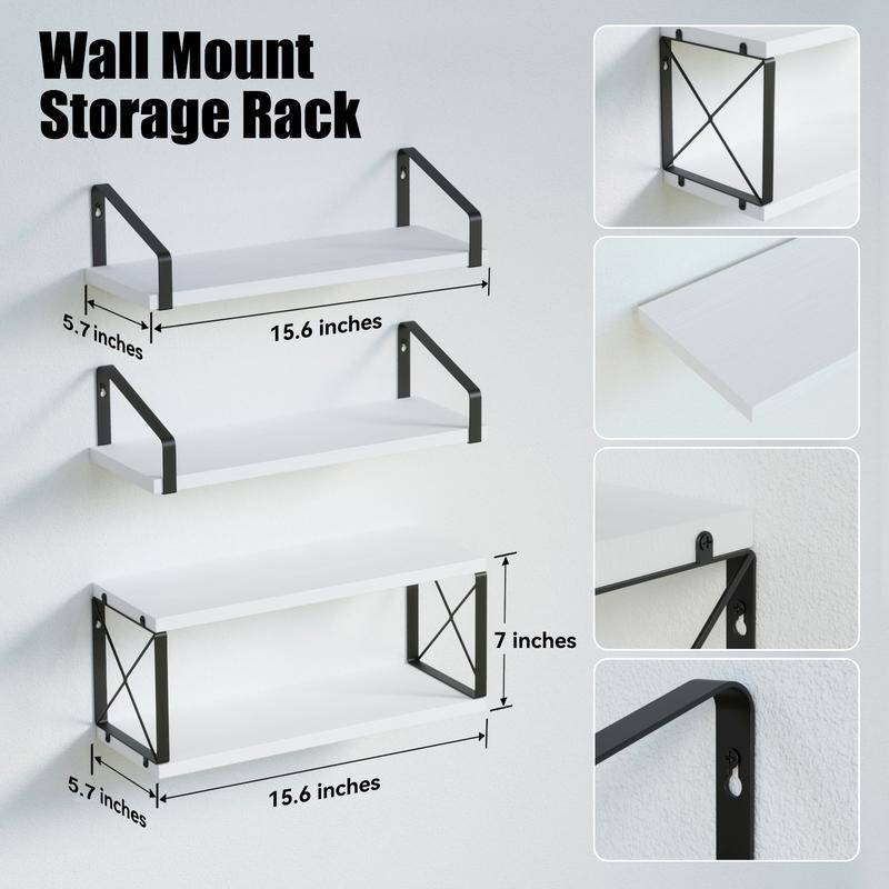 Floating Bathroom Shelves White Multi-Level Storage for Toilet Paper & Wall Decor Flexible Brackets 4 Pcs 15.6x5.7x0.6 Inches Unique Double-Layer X-Structure Metal Frame