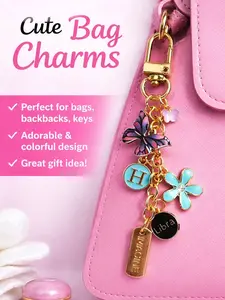 Bag Charm Keychain with Inspirational Quote Butterfly Flower & Bow Charms Handmade Unique Design for Bags Backpacks Keys
