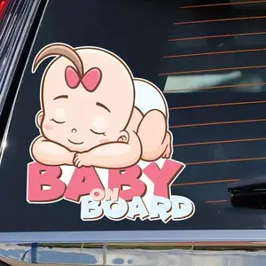 Vinyl Baby On Board Decal, Cute Sleeping Infant Car Sticker, Safety Sign