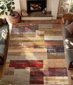 Vintage Area Rug Farmhouse  Washable,Burgundy Carpets for Bedroom,Burnt Orange Area Rug Non Slip,Geometric Boho Rug for Kitchen,Dining Room