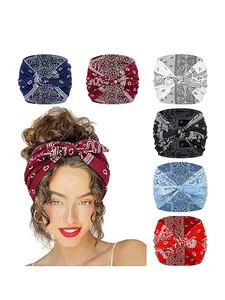 Elegant Rabbit Ear Knot Headbands Set, Knotted Headband, Soft Elastic Extra Wide Non-Slip Fitness Hair Accessories, 6-Piece Pack for Women & Girls