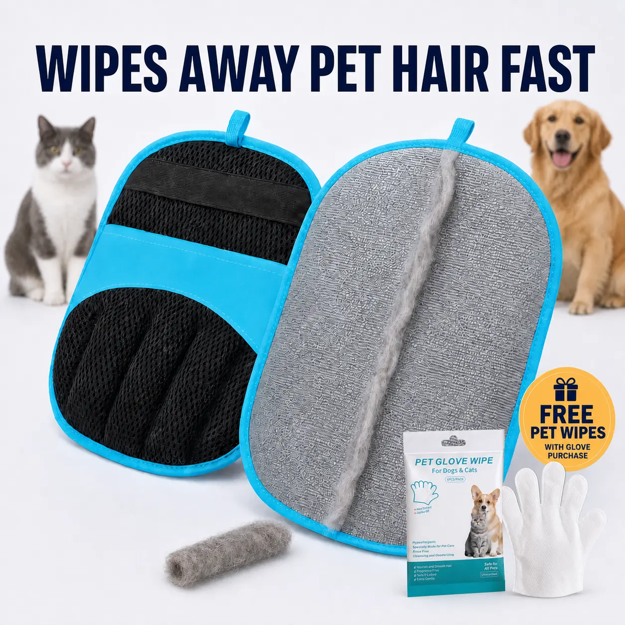 [Buy 1,Get 1 free] PAWSURD Reusable Electrostatic Pet Hair Remover Glove, 5-Finger Cat & Dog Fur and Lint Cleaner for Couch, Sofa, Carpet, Furniture, Car Seats & Pet Beds, Washable No-Refill Cleaning Mitt uproot