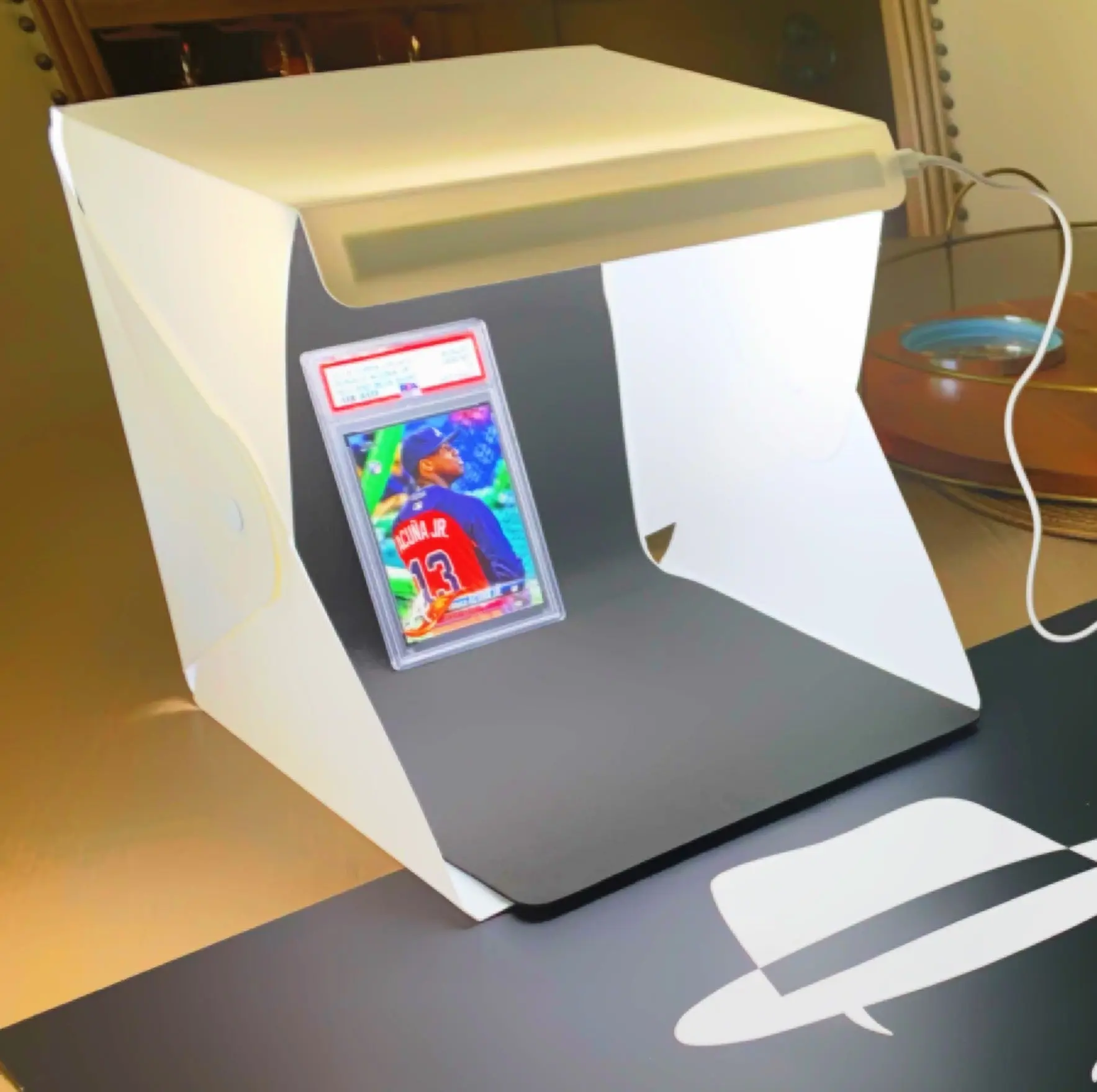 Portable LED Photo Box White | Size: 8in x 8in | Includes USB Cable, 2 Interchangeable Backgrounds, & Storage Bag | Great for Collector, Business Owners, Hobbyists, etc.