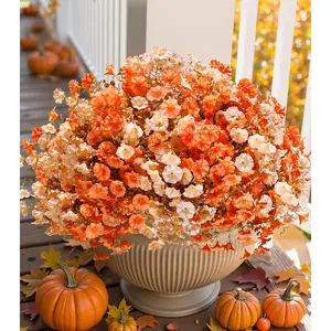 Artificial Mums for Outdoors Fake Fall Flowers Plants 12 Bundles Silk Morning Glory Eucalyptus Look Real UV Resistant Faux Mums for Planters Yard Patio Porch Mix