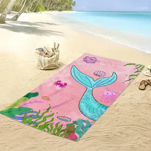 Breathable Teal Mermaid Tail Scale Print Beach Towel - 1pc Quick-Dry Sand-Free Towel for Women, Yoga, Vibrant Underwater Art Gift for Enthusiasts