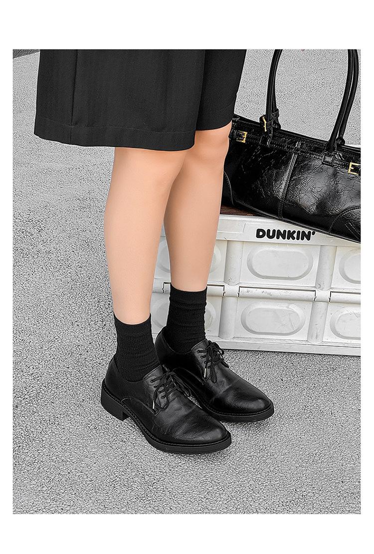 Derby men’s leather shoes with a premium feel—black dress/casual style, height-boosting platform sole, large toe box