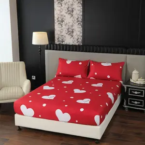 3pc Fleece Heart Print Deep Pocket Bed Sheet Set, Mattress Protector + Pillowcases, Breathable Soft Polyester, Hotel Decor Gift, Comfy Bed Sets