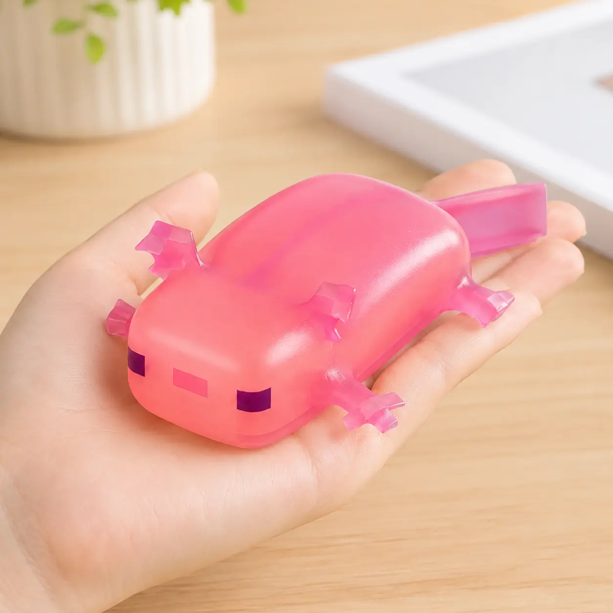 Cute Pink Axolotl Squishy Toy, Soft TPR Squeeze Fidget Toy for Stress and Anxiety Relief, Mini Sensory Desk Toy Gift for Kids and Adults