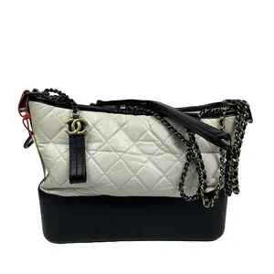 Pre-owned CHANEL Calfskin Gabrielle Hobo Black and White