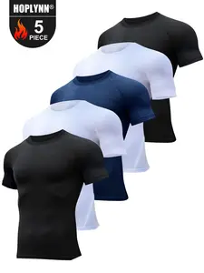 HOPLYNN 5 Pack Compression Shirts Men Short Sleeve Rash Guard Base Layer Athletic Undershirt Gear Workout T-Shirt
