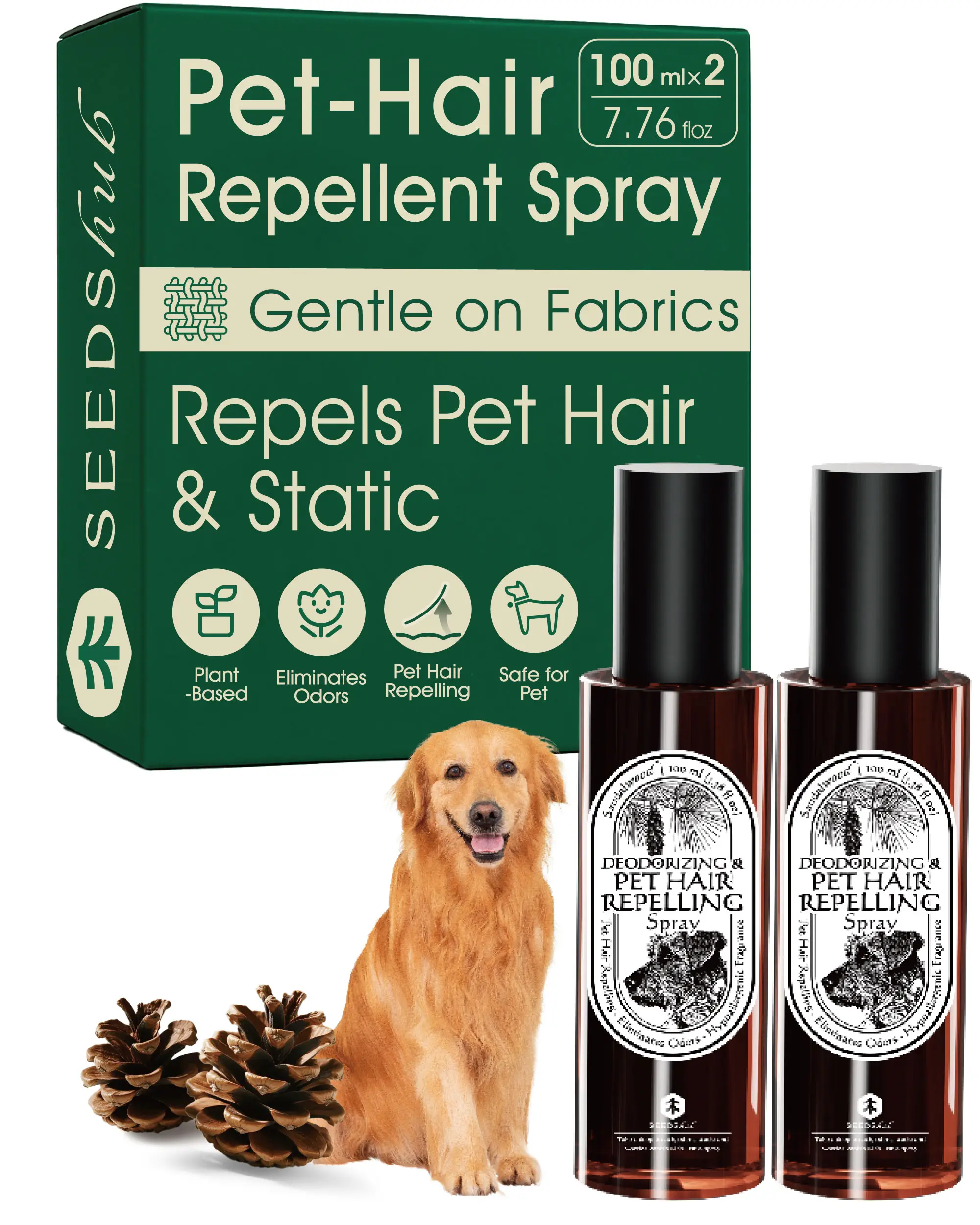 4-in-1 Pet Hair Repellent Spray - Plant-Based Enzymes, Gentle on Fabrics & Furniture, Anti-Static, Pet-Safe, Pine Nut Scent Fabric Refresher, 6.76 fl oz Dog & Cat Hair Resistent
