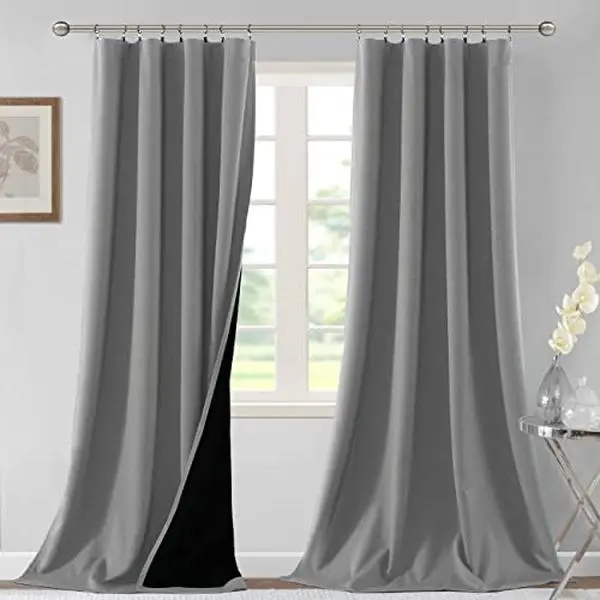 H.VERSAILTEX 100% Blackout Curtains for Bedroom Thermal Insulated Curtains & Drapes Blackout Curtains 108 Inches Long Rod Pocket Curtains for Living Room with Black Liner 2 Panels Set, Dove Gray