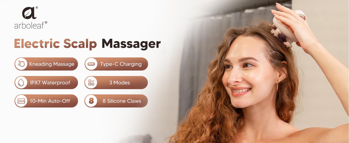 Electric Head Massager Portable Comfort Massager for Stress Relief with 8 Removable Massage Claws Waterproof Rechargeable