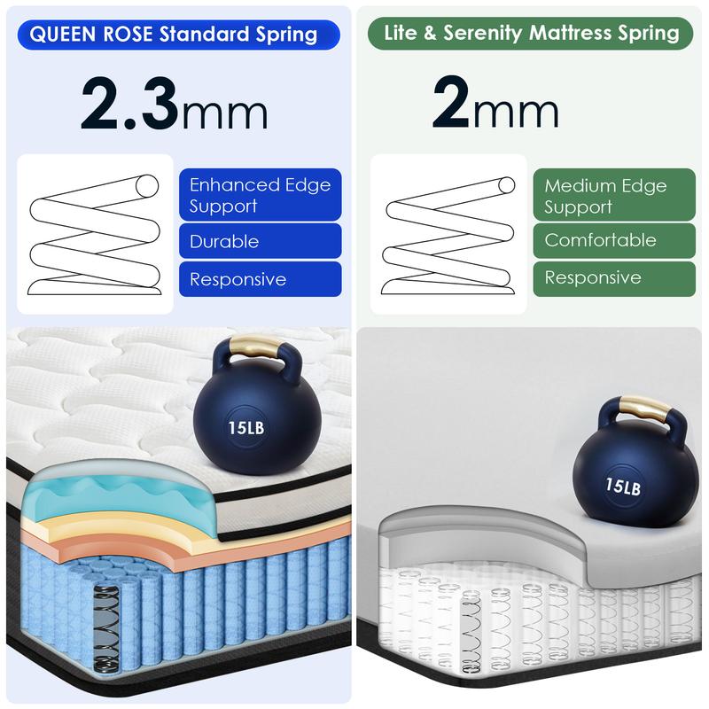 QueenRose Hybrid Mattress in a Box 10/12/14 Inch Individual Pocket Coils Memory Foam Queen/King Bed Firm Support Relieve Back Pain Easy Setup Outdoorfun Sleep Well, Excellent gift for Christmas and New Year