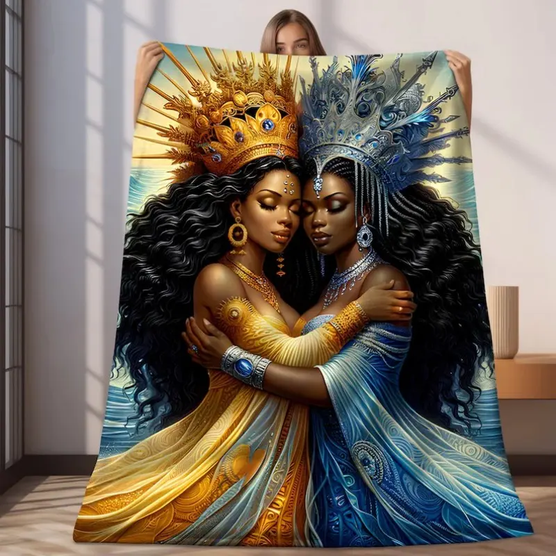 Blanket - Dos Aguas Yemaya Oshun | Spiritual Gift | Regla De Ocha | Santeria | Orisha Gifts | Yoruba Art | Flannel Blanket