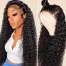 Bling Hair Deep Wave 13x6 HD Lace Front Human Hair Wigs Burmese Curly Transparent Lace Frontal Wig Pre Plucked with Baby Hair, Kinky Curly & Water Wave 100% Virgin Human Hair Wigs 180% Density, Natural Black Wide Adjustable Elastic Band