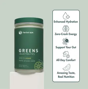 Herbal Ape Greens & Electrolytes - Supports Digestion, Gut Health & Energy, Probiotics & Prebiotics, Antioxidants (30 Servings)