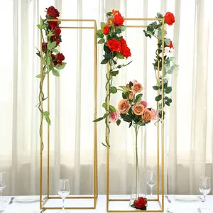 2-Pack Wedding Flower Stand Gold Metal Geometric Column Frame Rectangular - Versatile Floral Pedestal for Upscale Arrangements 48"
