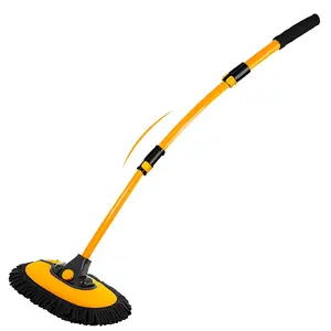 40" Car Wash Brush with Long Handle - 15°Curved Car Cleaning Brush with Aluminum Telescopic Handle, Removable Scratch-Free Chenille Microfiber Brush Head Wash Mop for Cars RV Truck Boat(Yellow and black)
