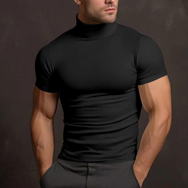 Men’s Mock Neck Short Sleeve T Shirt, Slim Fit Fitted Muscle Tee, Body Contour Base Layer Top for Gym Training, Summer Casual and Daily Wear