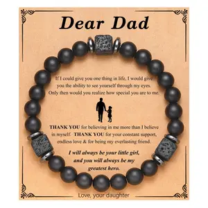 Black Frosted Square Volcanic Stone Bracelet Dad Father's Day Gift Father's Day Card Bracelet