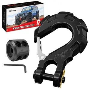 Nilight Heavy Duty Forged Steel Winch Accessory Kit - 3/8" Grade 70 Spring Loaded Safety Latch, Off-Road Synthetic Rope Stopper, Clevis Slip Hook, Silicone Grip, Allen Wrench, 35000 lbs Max Adjustable Capacity