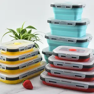 4pcs Advanced Folding Lunch Box, Silicone Folding Box, Collapsible Lunch Boxes With Lid, Foldable Portable Food Containers, For School Students And Office Workers, Kitchen Gadgets, Kitchen Accessories, Travel Accessories