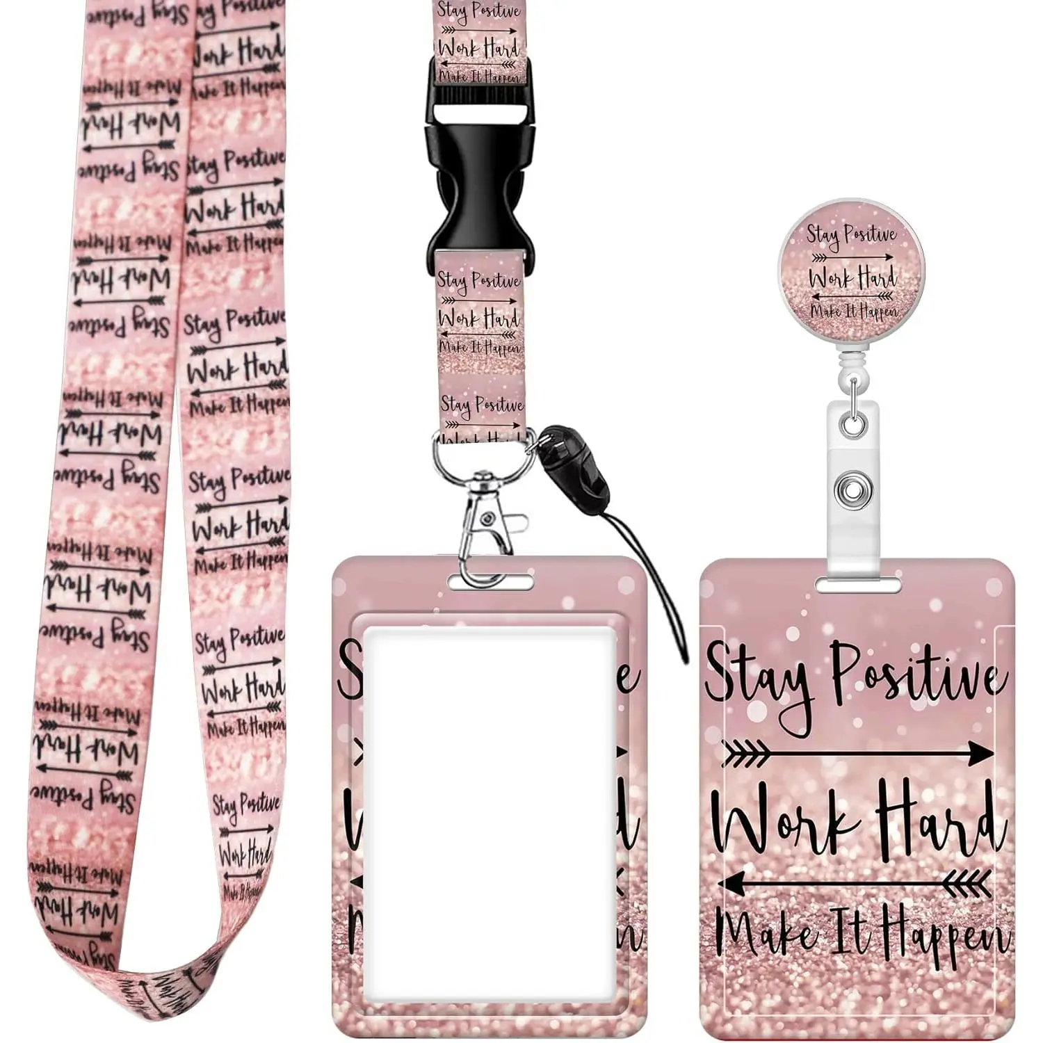 Badge Reels Retractable with Carabiner Reel Clip, ID Name Tag Work Badge Holder Belt Ferrule, Identity ID Badge Holder Cover Case for Office Work Nurse Teacher Student Gifts(Inspirational Quote)