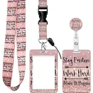 Badge Reels Retractable with Carabiner Reel Clip, ID Name Tag Work Badge Holder Belt Ferrule, Identity ID Badge Holder Cover Case for Office Work Nurse Teacher Student Gifts(Inspirational Quote)