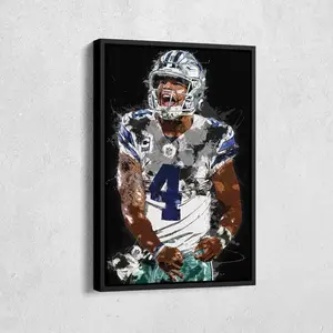 Dak Prescott  Print - Dallas Cowboys Wall Art, NFL Decor for Home & Man Cave, Football Gift, Framed Poster ( Unframed - Print Only )