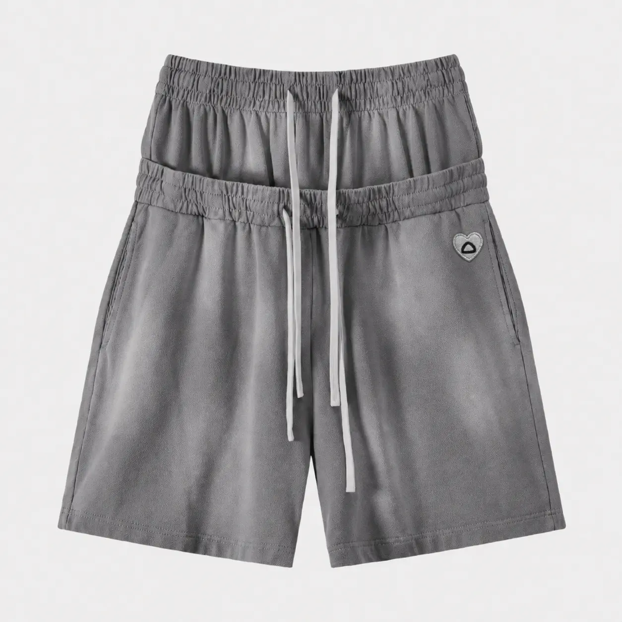 Aelfric Eden Menswear Cotton Elastic Heart High-Waist Washed Shorts, Double-Layer Waistband, Baggy Fit, Drawstring Closure, Pockets, Casual Streetwear Unisex Clothing,summerwins