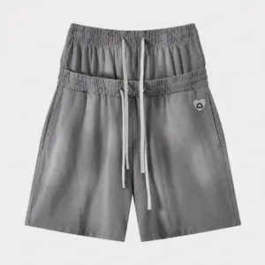 Aelfric Eden Menswear Cotton Elastic Heart High-Waist Washed Shorts, Double-Layer Waistband, Baggy Fit, Drawstring Closure, Pockets, Casual Streetwear Unisex Clothing,summerwins