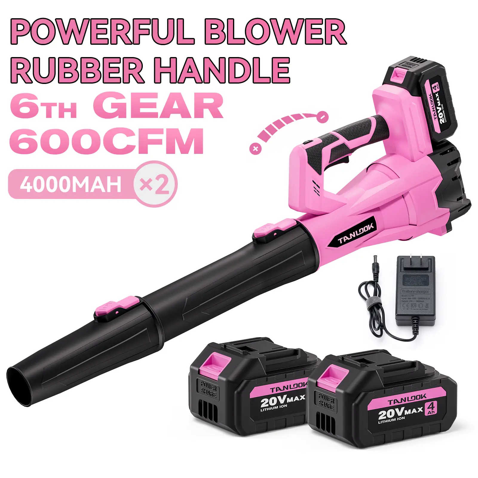 TANLOOK 20V Max Cordless Handheld Portable Blower - 600CFM Powerful Airflow, 6-Speed Control, 4000mAh Battery, Lightweight Electric with Rubber Handle, for Leaves/Dust, Yard Cleaning