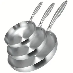 12.5 Inch Tri-Ply Stainless Steel Frying Pan - Induction Compatible up to 650°F, Oven Safe, Non-Toxic Cookware with Fast & Even Heat Distribution, 304 Stainless Steel Construction, Dishwasher Safe & All Cooktops (Gas/Electric/Glass) - Durable Skille