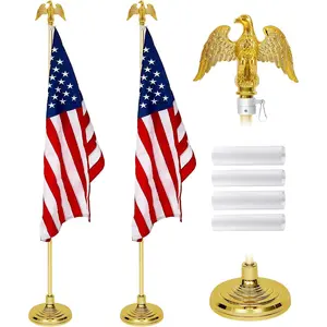 2 Pack 8 ft Indoor Flag Pole Set with Base and  Topper, Telescoping Flagpole with Stand Holder for Office, Hall and City Display, Flag Not Included(,)